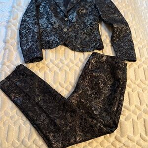 Boston Proper Black and Silver Paisley Pantsuit
